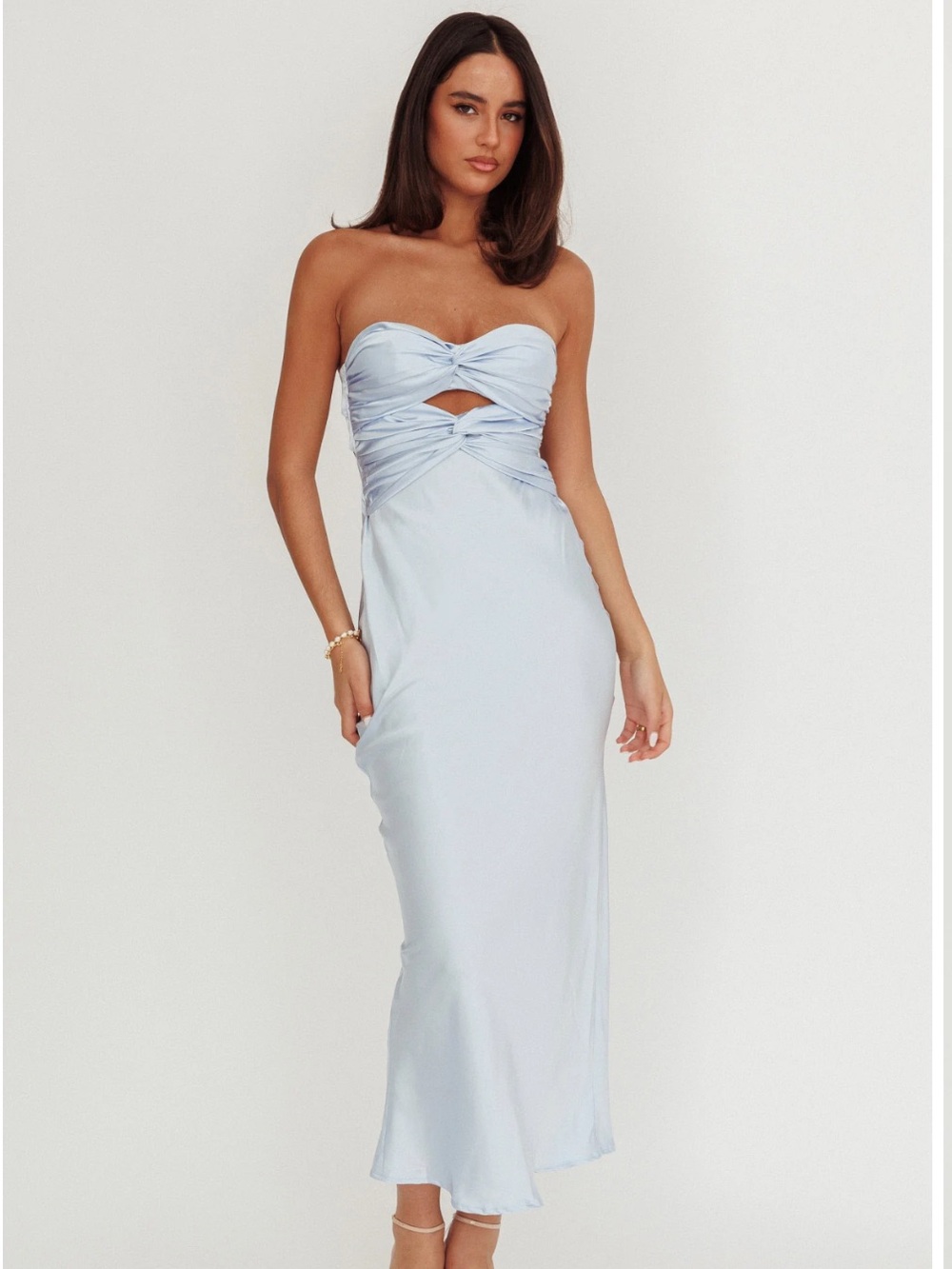 NWT Selfie Leslie Good Impression Double Twist Maxi Dress Steel Blue